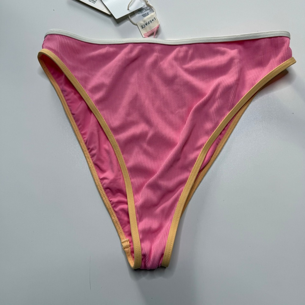LSPACE L*Space Nora Bottom Bitsy Pink Ribbed High Leg Women's Size Medium New - Picture 2 of 9